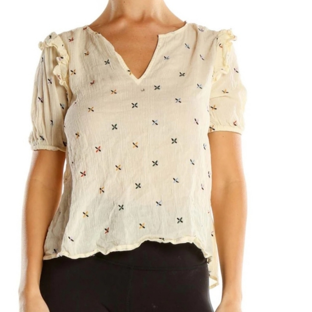 Madewell | Gazebo Embroidered‎ Rainbow Gauze Ruffle Short Sleeve Blouse Top S